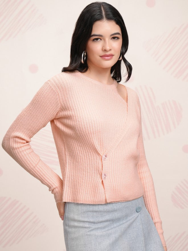 Tokyo Talkies Women Rose Round Neck Sweater - Rose - Image 6