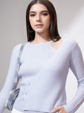 Tokyo Talkies Women Blue Round Neck Sweater - Blue - Image 1