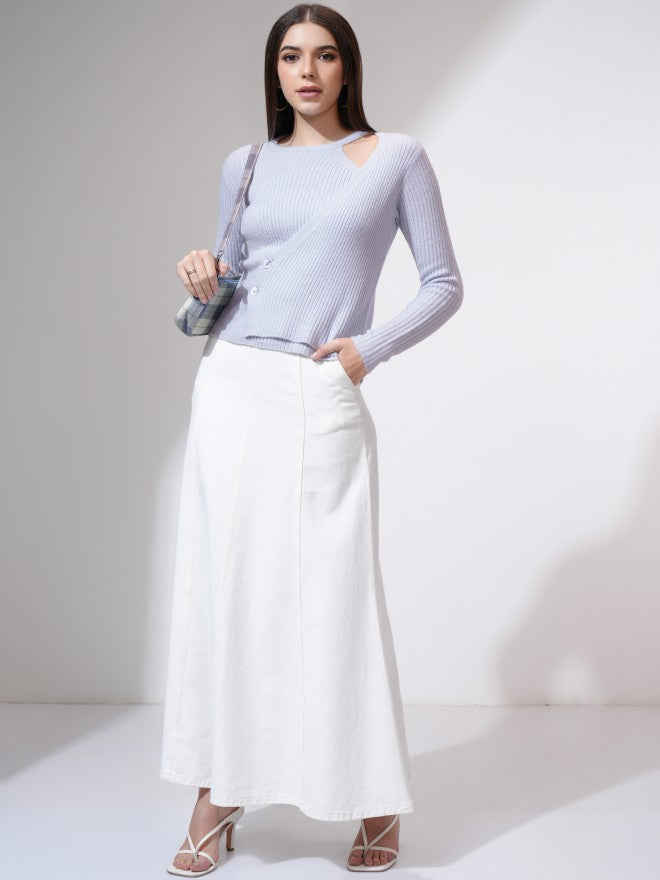 Tokyo Talkies Women Blue Round Neck Sweater - Blue - Image 2