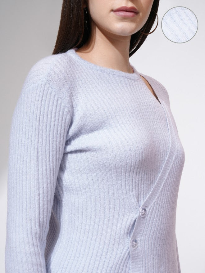 Tokyo Talkies Women Blue Round Neck Sweater - Blue - Image 5