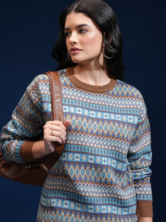 Tokyo Talkies Women Orange Round Neck Sweater - Orange - Image 1