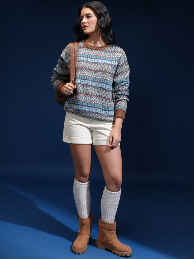 Tokyo Talkies Women Orange Round Neck Sweater - Orange - Image 2