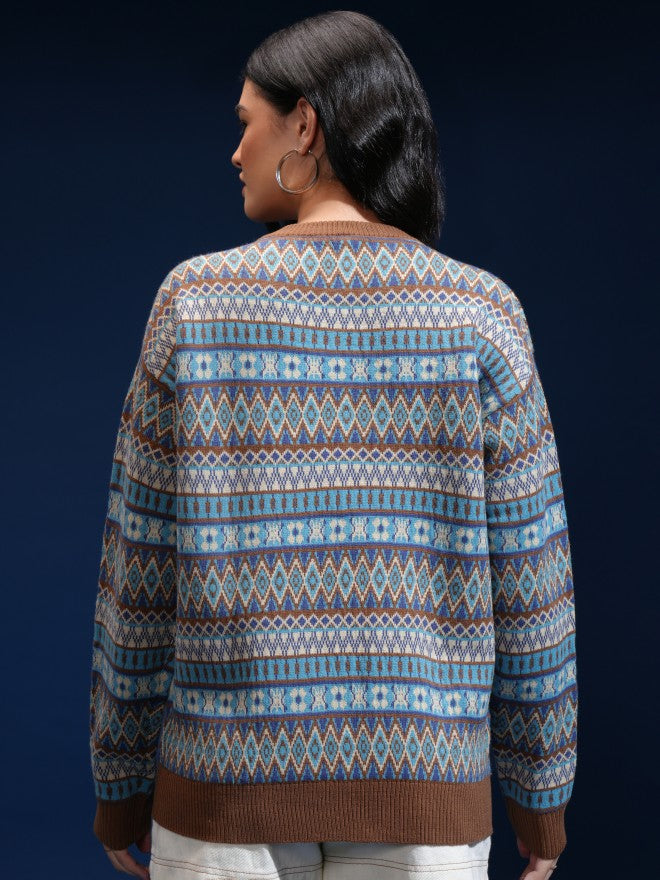Tokyo Talkies Women Orange Round Neck Sweater - Orange - Image 3