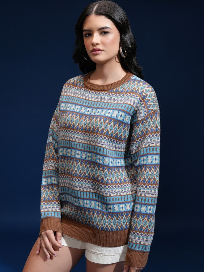 Tokyo Talkies Women Orange Round Neck Sweater - Orange - Image 4