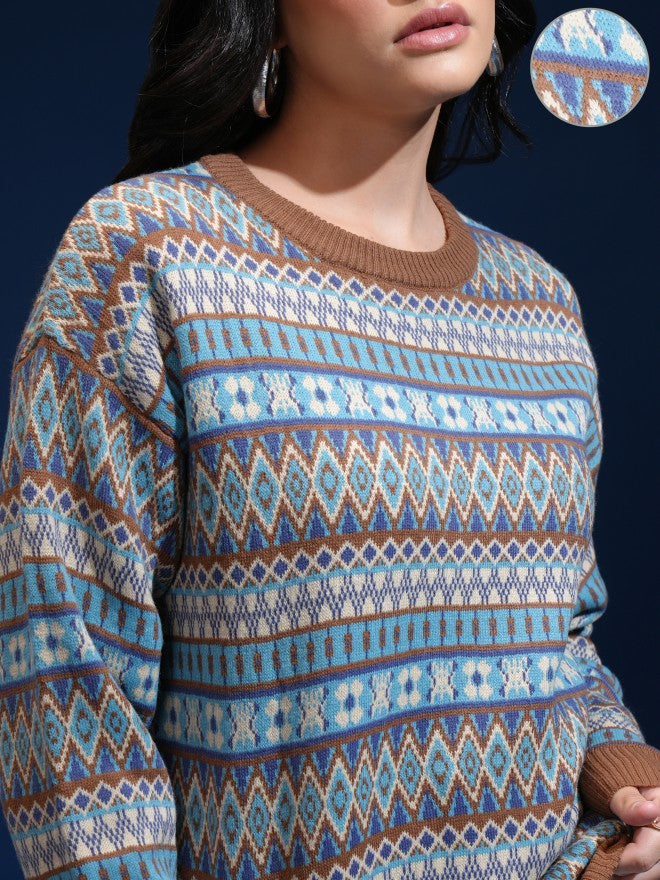 Tokyo Talkies Women Orange Round Neck Sweater - Orange - Image 5