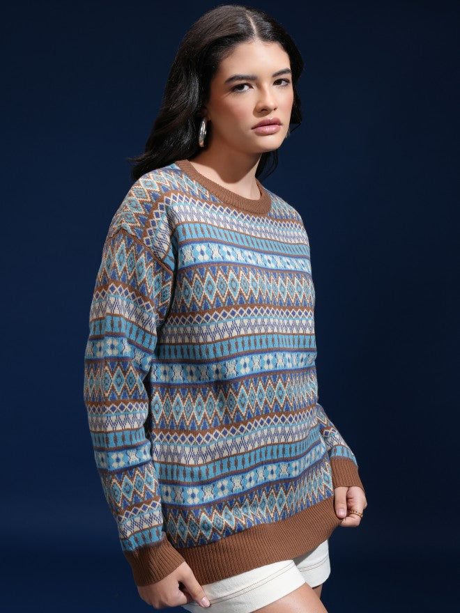 Tokyo Talkies Women Orange Round Neck Sweater - Orange - Image 6