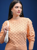 Tokyo Talkies Women Cream Round Neck Sweater - Cream - Image 1