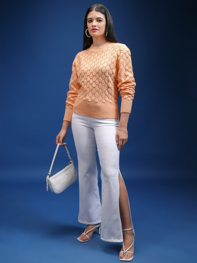 Tokyo Talkies Women Cream Round Neck Sweater - Cream - Image 2