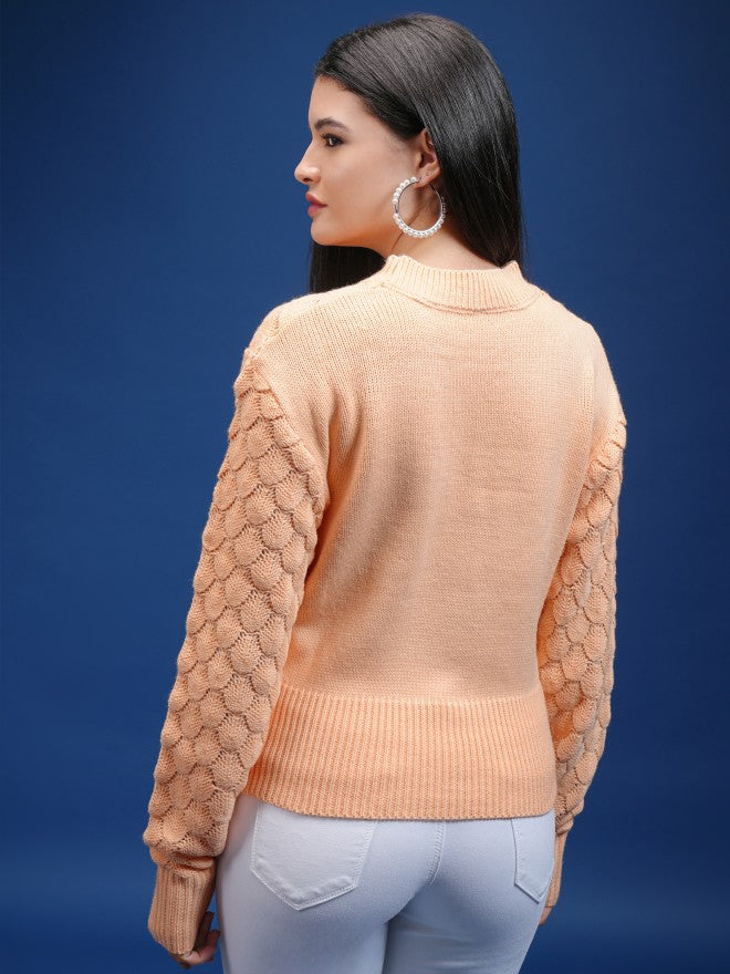 Tokyo Talkies Women Cream Round Neck Sweater - Cream - Image 3