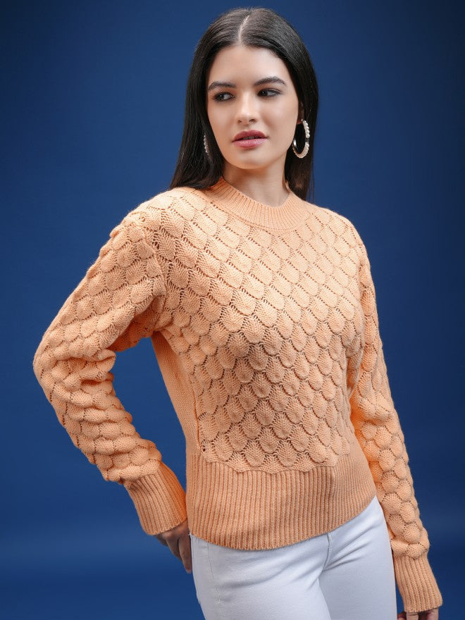 Tokyo Talkies Women Cream Round Neck Sweater - Cream - Image 6