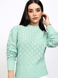Tokyo Talkies Women Blue Round Neck Sweater - Blue - Image 1