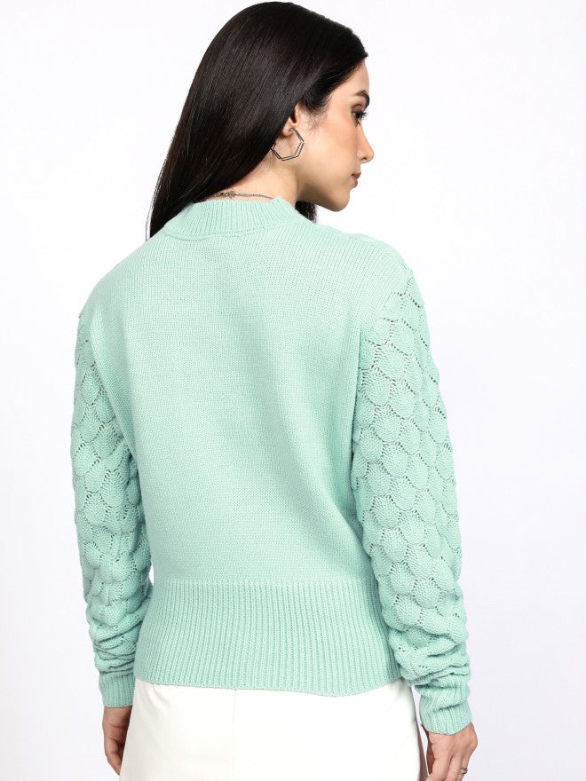 Tokyo Talkies Women Blue Round Neck Sweater - Blue - Image 3