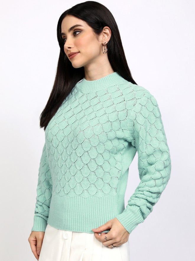 Tokyo Talkies Women Blue Round Neck Sweater - Blue - Image 4