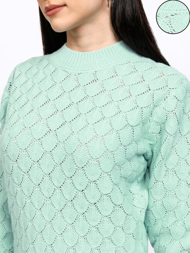 Tokyo Talkies Women Blue Round Neck Sweater - Blue - Image 5