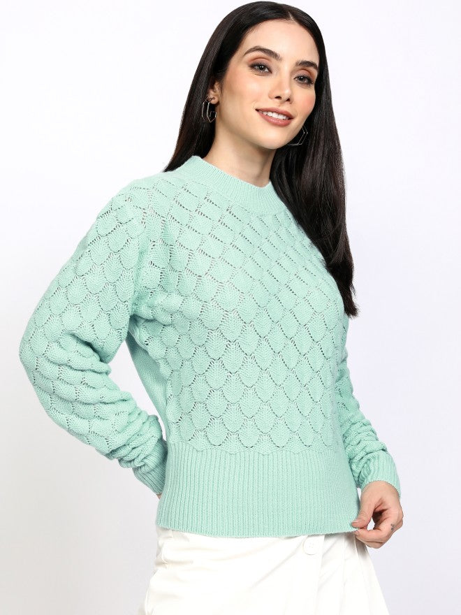 Tokyo Talkies Women Blue Round Neck Sweater - Blue - Image 6