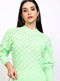 Tokyo Talkies Women Green Round Neck Sweater - Green - Image 1