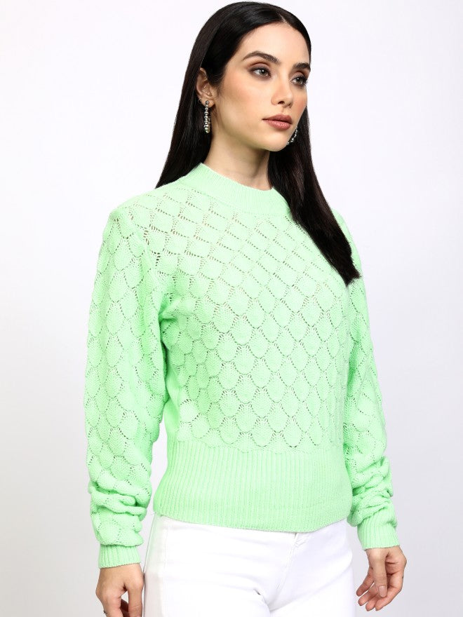 Tokyo Talkies Women Green Round Neck Sweater - Green - Image 6