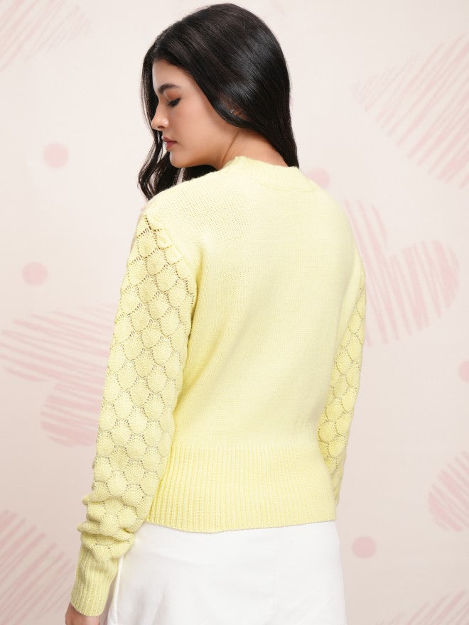 Tokyo Talkies Women Yellow Round Neck Sweater - Yellow - Image 3