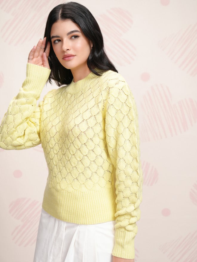 Tokyo Talkies Women Yellow Round Neck Sweater - Yellow - Image 4