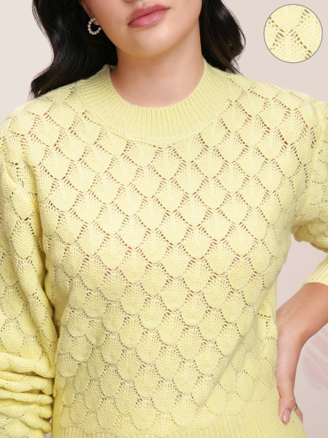 Tokyo Talkies Women Yellow Round Neck Sweater - Yellow - Image 5