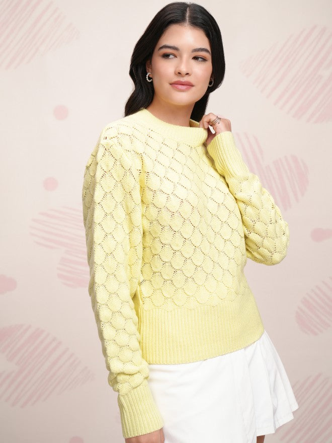 Tokyo Talkies Women Yellow Round Neck Sweater - Yellow - Image 6