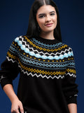 Tokyo Talkies Women Black Round Neck Sweater - Black - Image 1