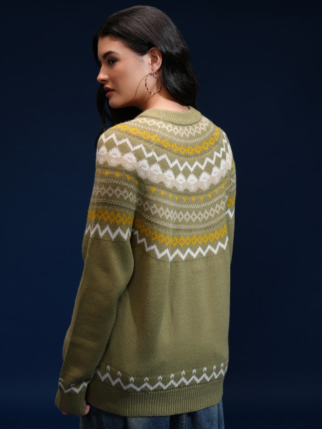 Tokyo Talkies Women Multi Round Neck Sweater - Multi - Image 3