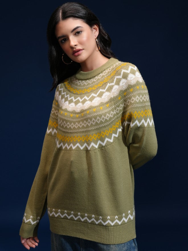 Tokyo Talkies Women Multi Round Neck Sweater - Multi - Image 4