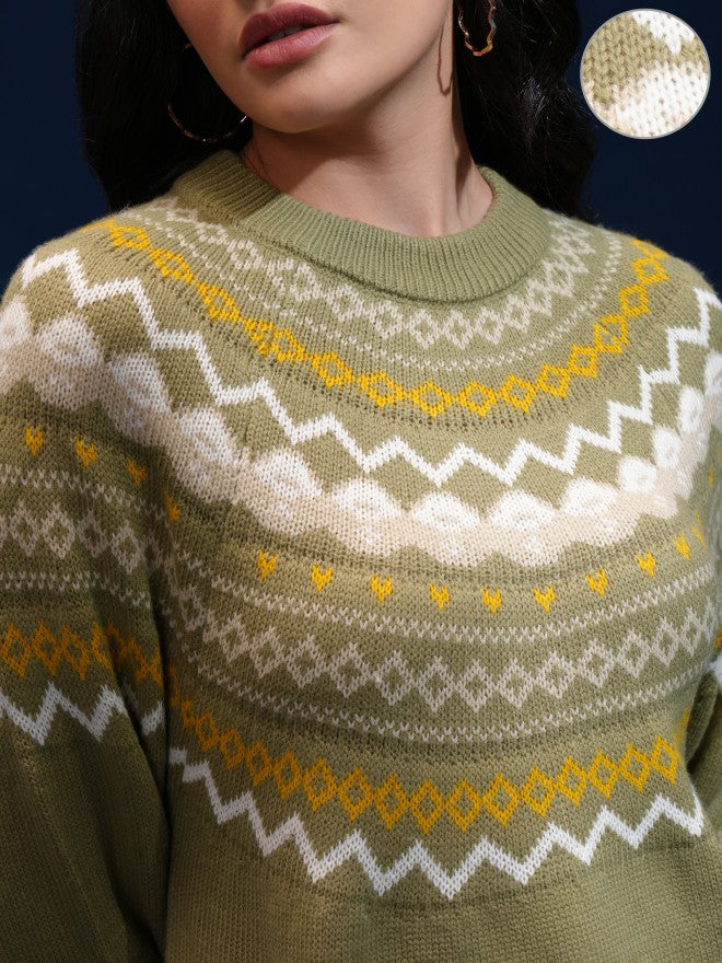 Tokyo Talkies Women Multi Round Neck Sweater - Multi - Image 5