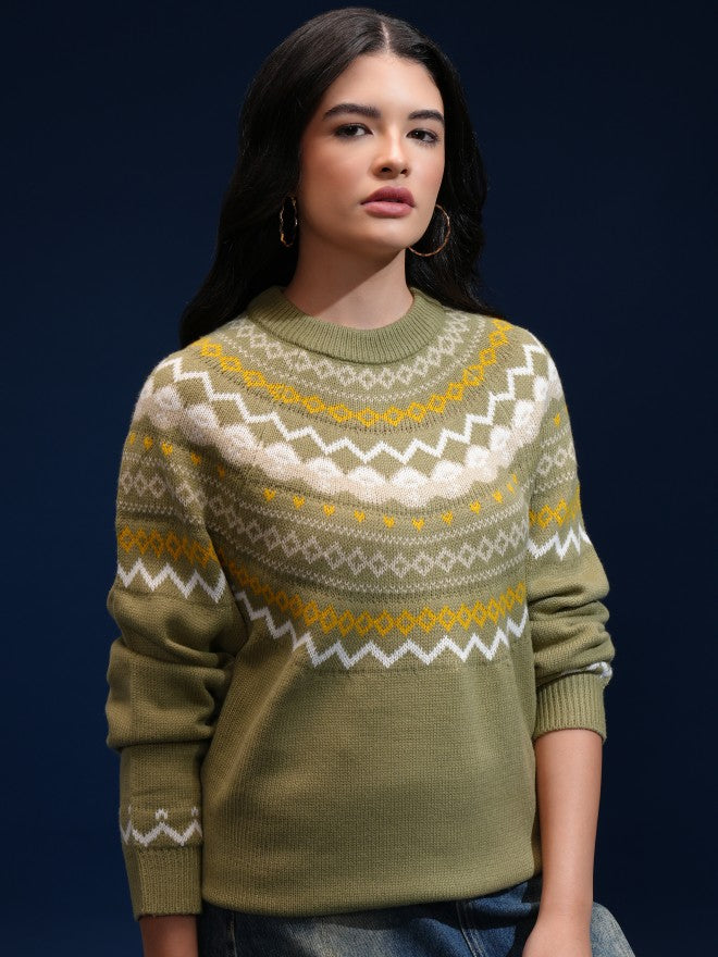 Tokyo Talkies Women Multi Round Neck Sweater - Multi - Image 6