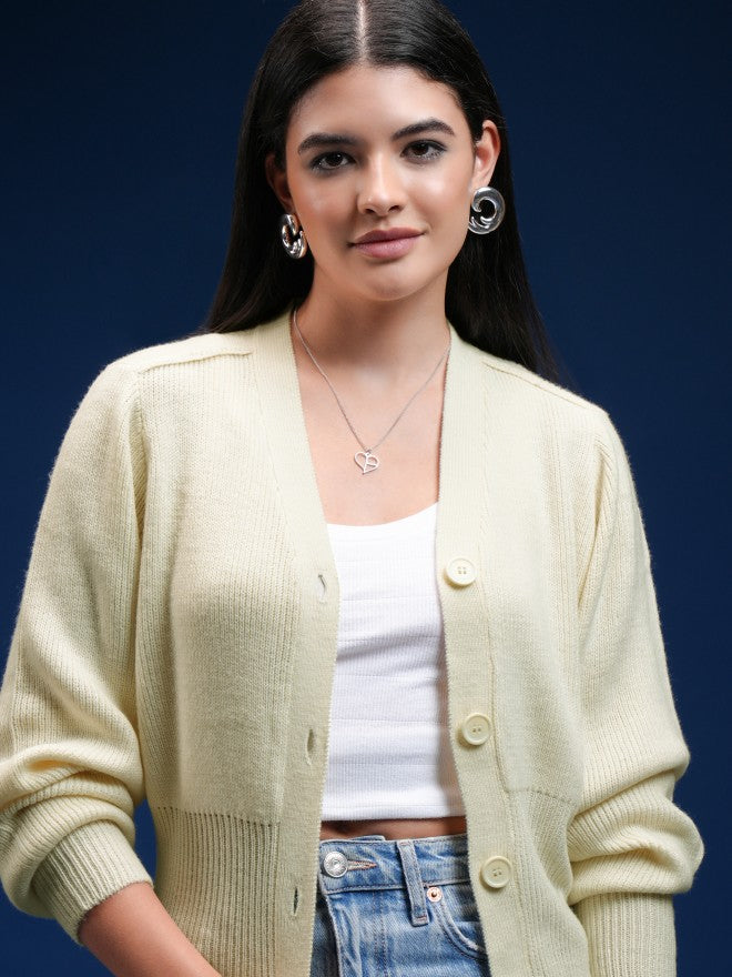 Tokyo Talkies Women Beige V-Neck Sweater - Beige - Image 1