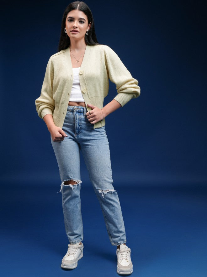 Tokyo Talkies Women Beige V-Neck Sweater - Beige - Image 2