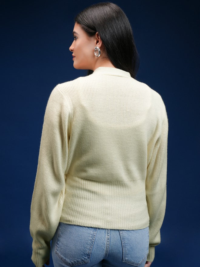 Tokyo Talkies Women Beige V-Neck Sweater - Beige - Image 3