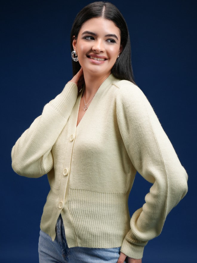 Tokyo Talkies Women Beige V-Neck Sweater - Beige - Image 4