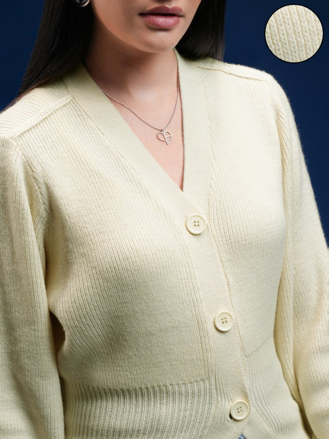 Tokyo Talkies Women Beige V-Neck Sweater - Beige - Image 5