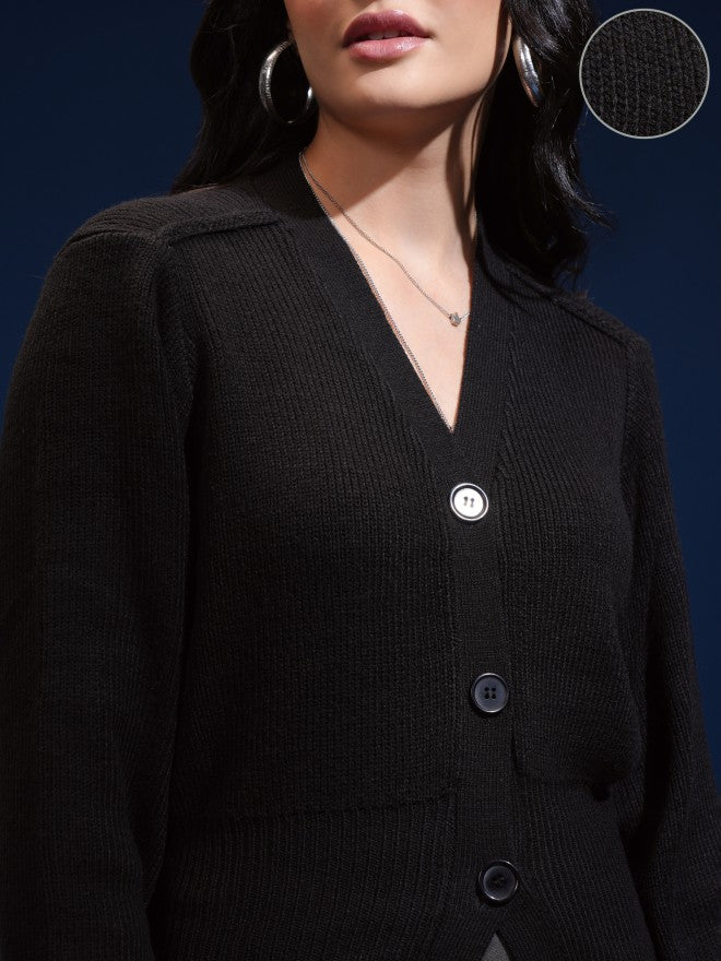 Tokyo Talkies Women Black V-Neck Sweater - Black - Image 5