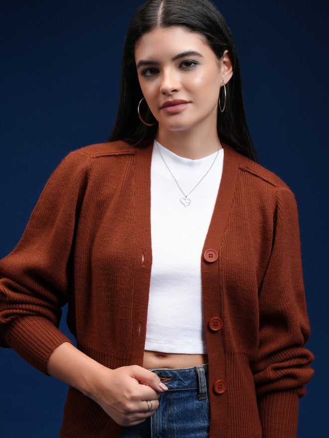 Tokyo Talkies Women Red V-Neck Sweater - Red - Image 1