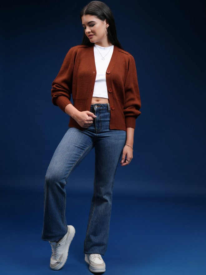 Tokyo Talkies Women Red V-Neck Sweater - Red - Image 2