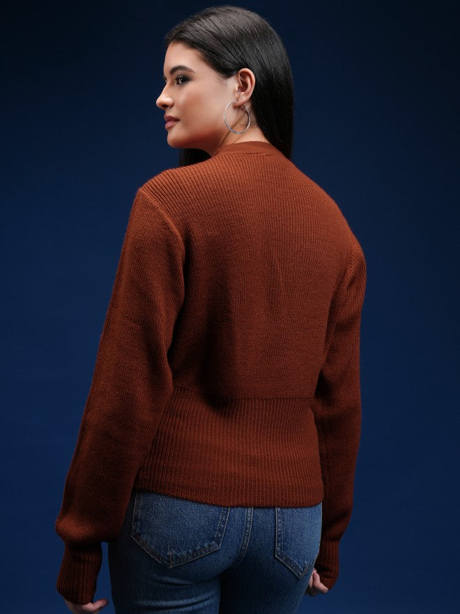 Tokyo Talkies Women Red V-Neck Sweater - Red - Image 3