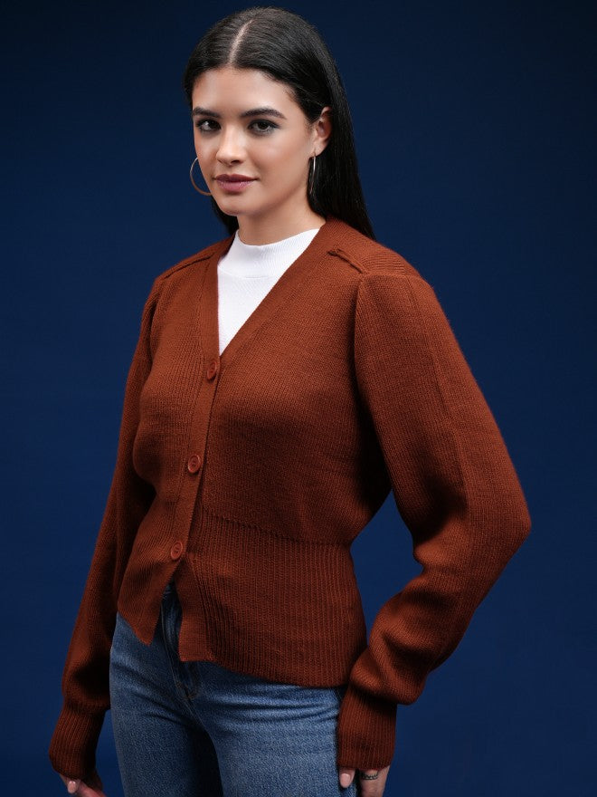Tokyo Talkies Women Red V-Neck Sweater - Red - Image 4