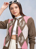 Tokyo Talkies Women Coffee Brown Round Neck Sweater - Coffee Brown - Image 1