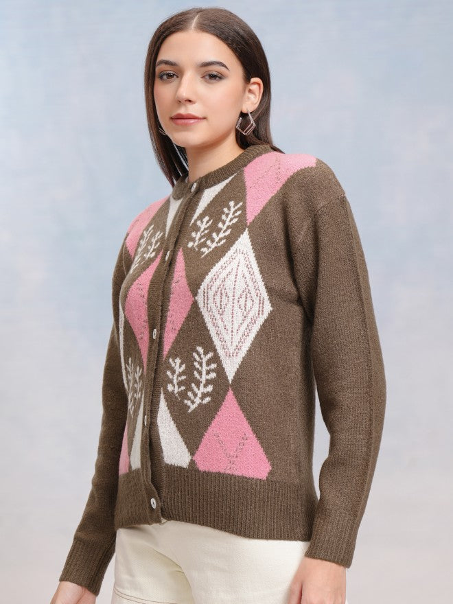 Tokyo Talkies Women Coffee Brown Round Neck Sweater - Coffee Brown - Image 4