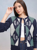 Tokyo Talkies Women Navy Blue Round Neck Sweater - Navy Blue - Image 1
