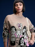 Tokyo Talkies Women Peach Round Neck Sweater - Peach - Image 1