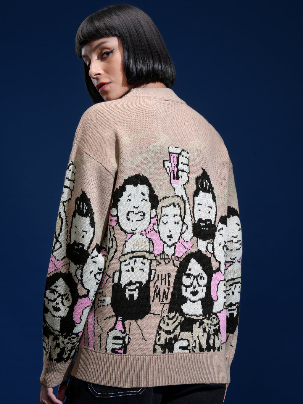Tokyo Talkies Women Peach Round Neck Sweater - Peach - Image 3