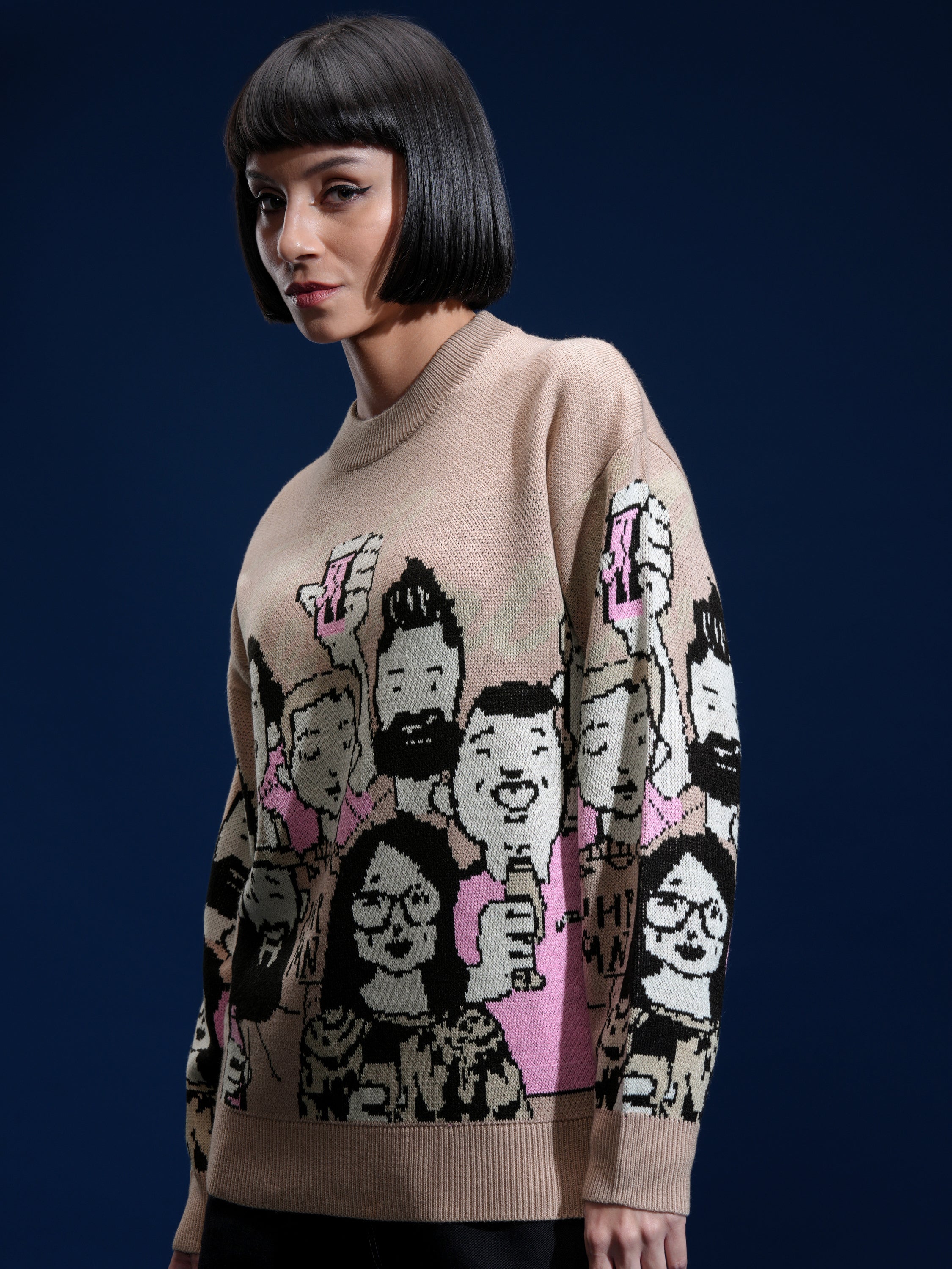 Tokyo Talkies Women Peach Round Neck Sweater - Peach - Image 4