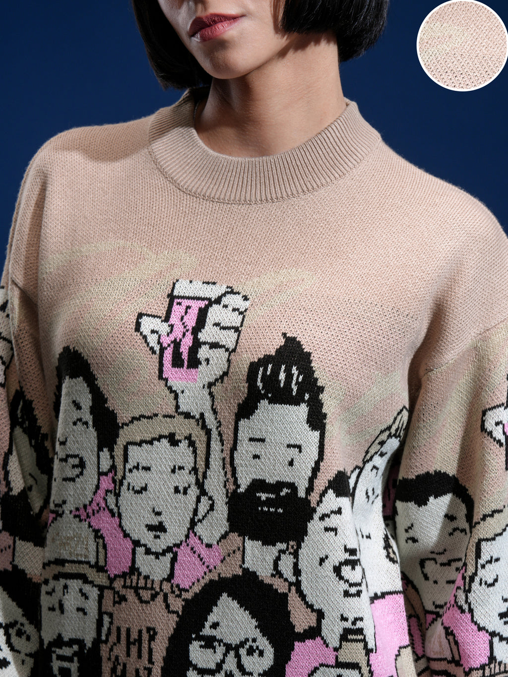 Tokyo Talkies Women Peach Round Neck Sweater - Peach - Image 5