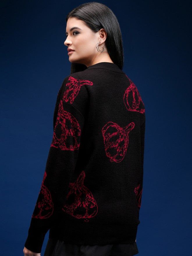 Tokyo Talkies Women Black Round Neck Sweater - Black - Image 3