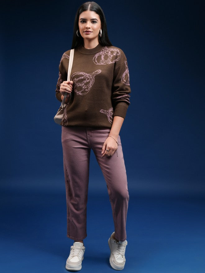 Tokyo Talkies Women Purple Round Neck Sweater - Purple - Image 2