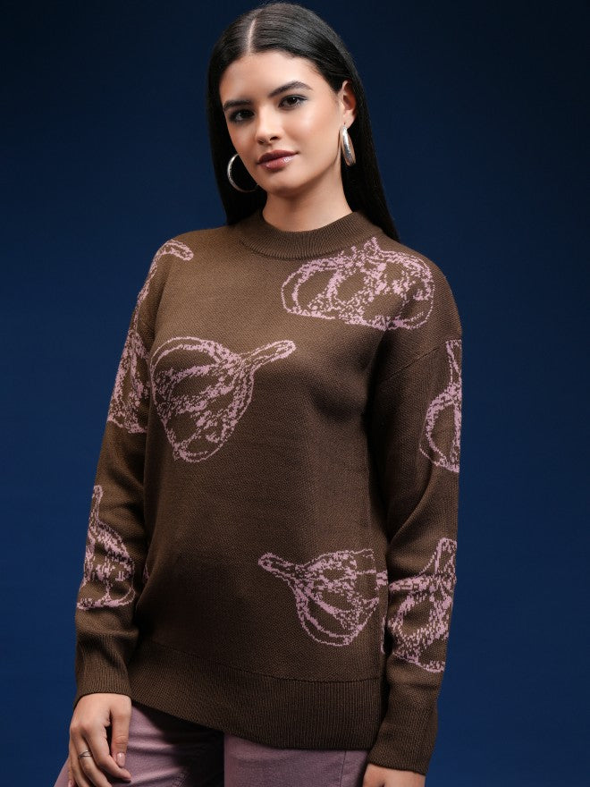 Tokyo Talkies Women Purple Round Neck Sweater - Purple - Image 4